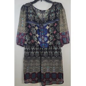 BeBop Dress Womens X-Large Boho Mini Black Whimsical Peasant Boho Fairycore